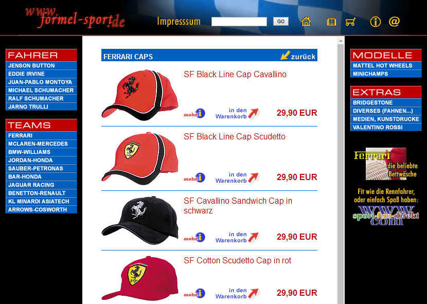 Online Shop Collaboration Portal: Formula One teams sell merchendise articles.