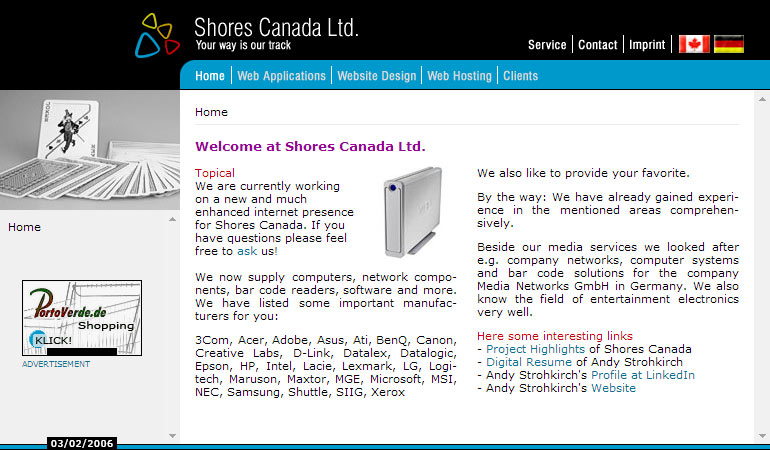 Shores Canada's Website in 2006